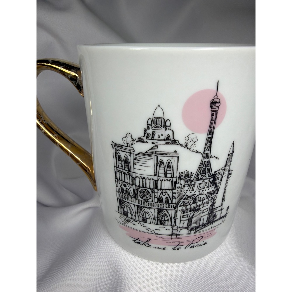 Ciroa With Love Paris Landmarks‎ Coffee Mug White Gold Handle Porcelain Sketch